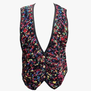 Vintage Agapo Collection Colorful Raw Hem Vest - Women M